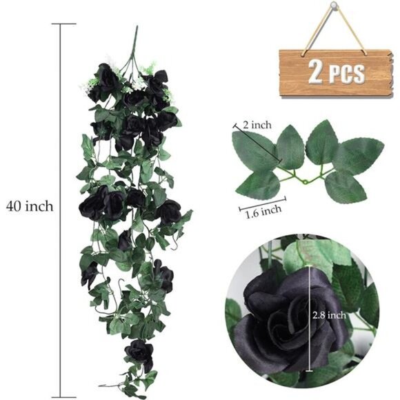 Hanging Flowers Artificial Hanging Plants 2PCS 3.3Ft Artificial RoseVine Hanging - Picture 2 of 7